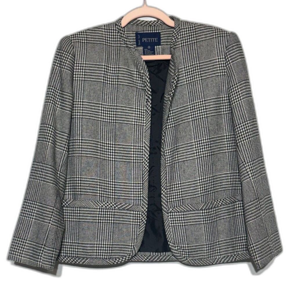 Sweet Suit Petite 12P Glen Plaid Wool Blend Cropped Blazer Jacket Vintage